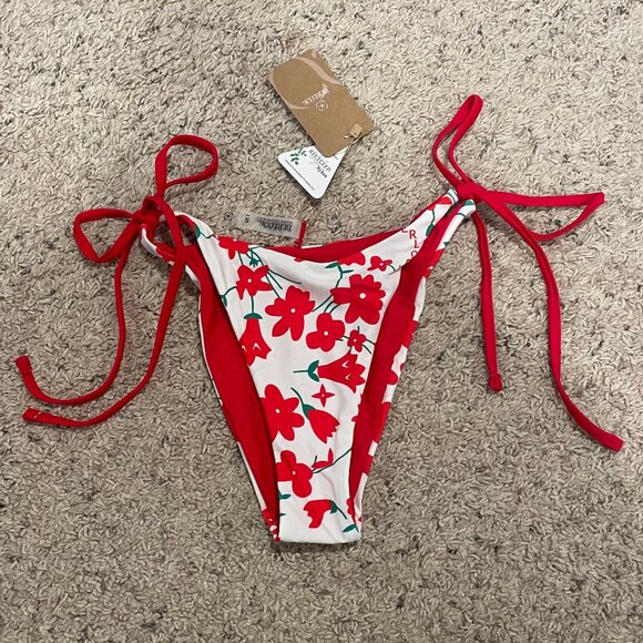Red and White Floral Reversible Bikini Bottoms - Picture 3 of 6